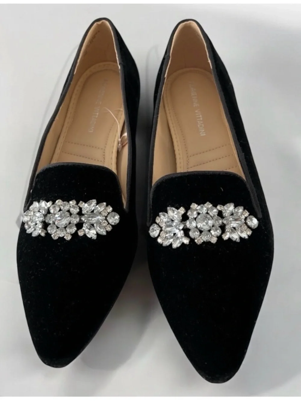 NEW Adrienne Vittadini Women 8 fits 7.5 Black Velvet Embellished Pointed Loafers